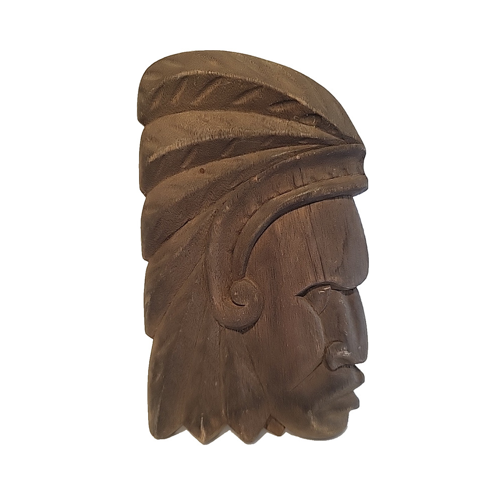 Vintage Wood Carving Indian Aztec Head lightweight wall hanging 4.25 x 7.25 inch